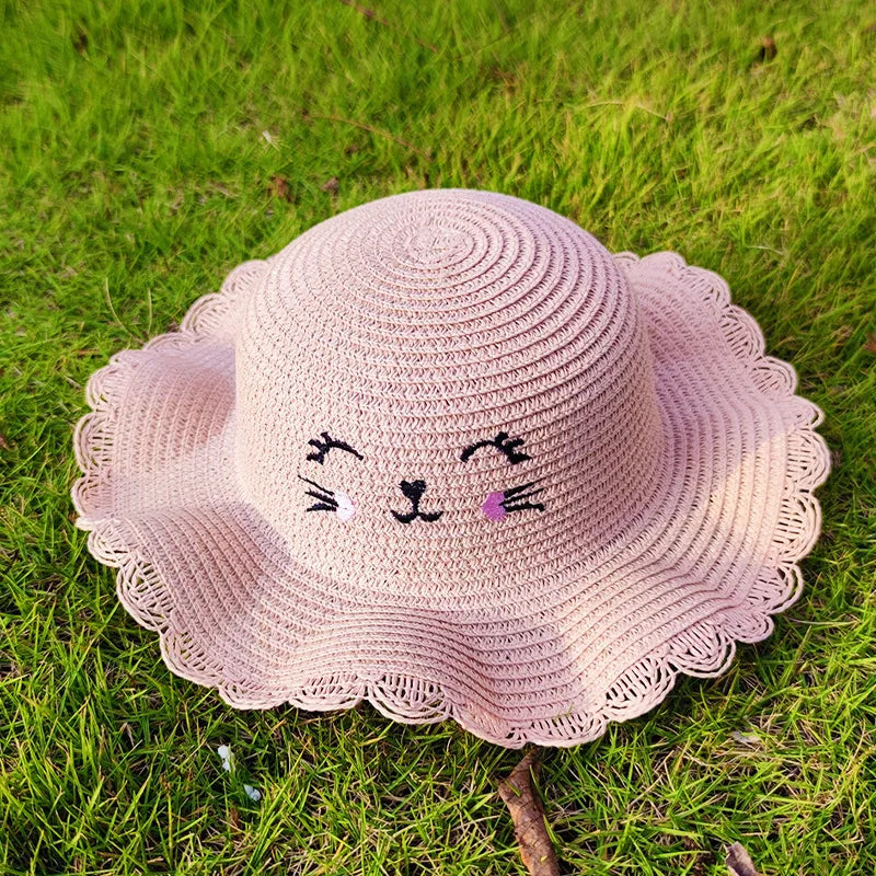 Summer Straw Bag Children's Small Shoulder Bags Baby Girls Mini Coin Purses Cute Cat Kids Chest Crossbody Bags Cartoon Straw Hat