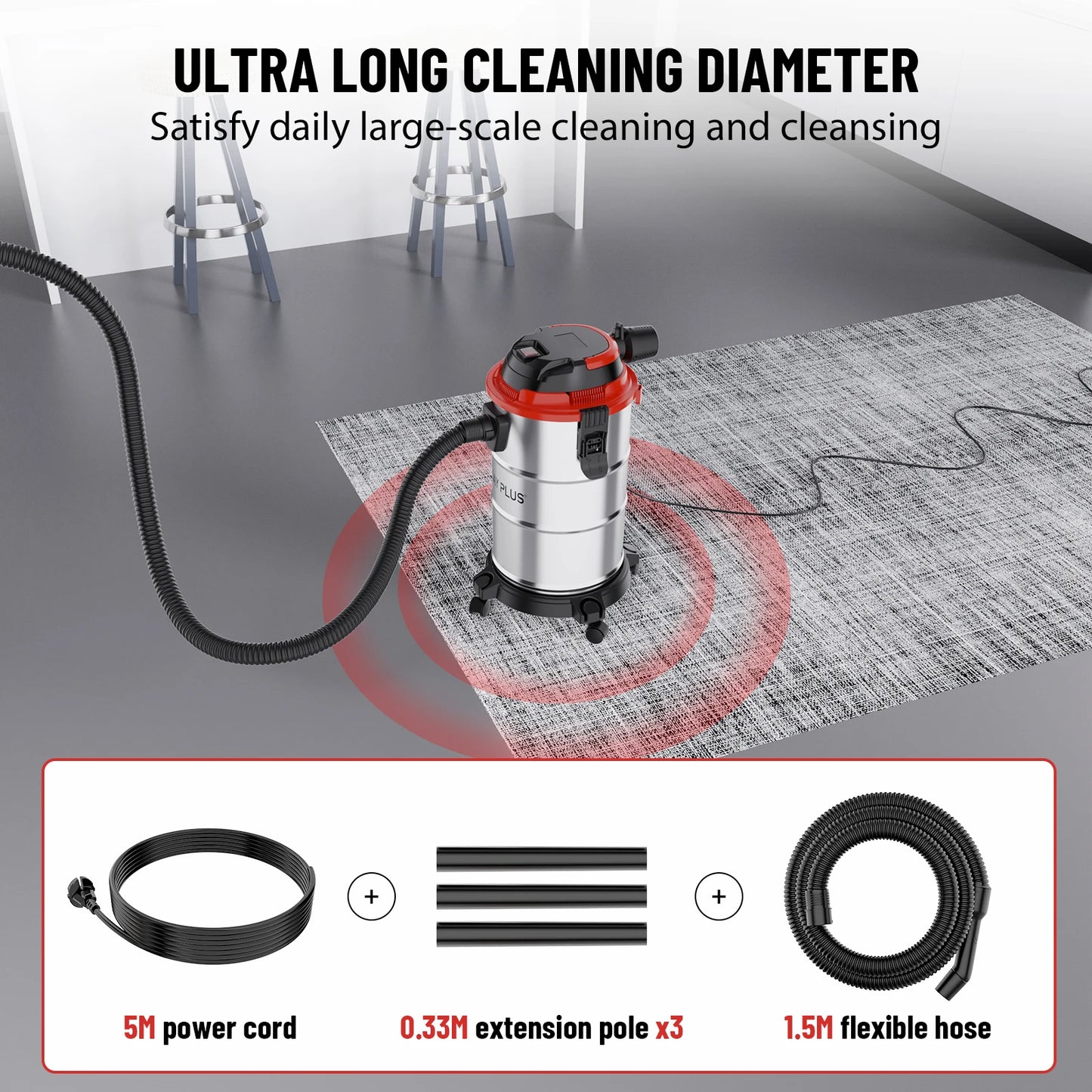 Aspirateur Eau et Poussière Industriel 20L 1200W – Fonction Soufflerie, Série Complète d'Accessoires