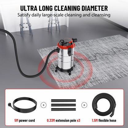 Aspirateur Eau et Poussière Industriel 20L 1200W – Fonction Soufflerie, Série Complète d'Accessoires