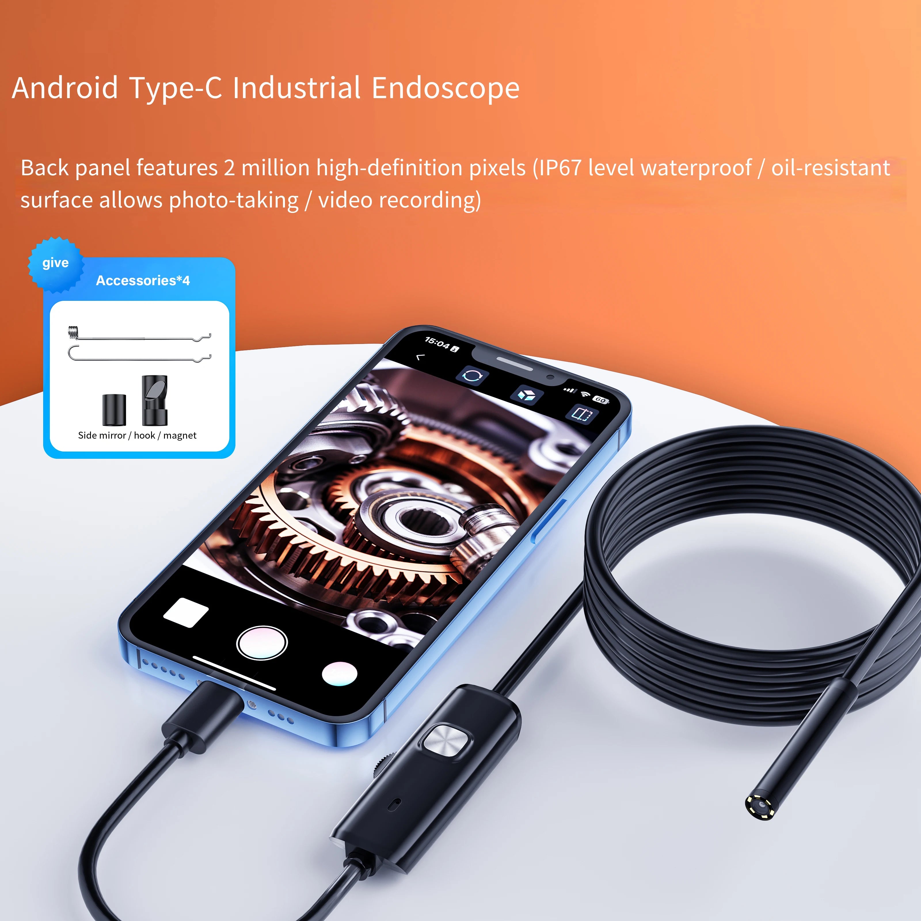 Caméra Endoscope USB-C 7mm IP67 - 6 LEDs Ajustables Inspection Flexible Android PC