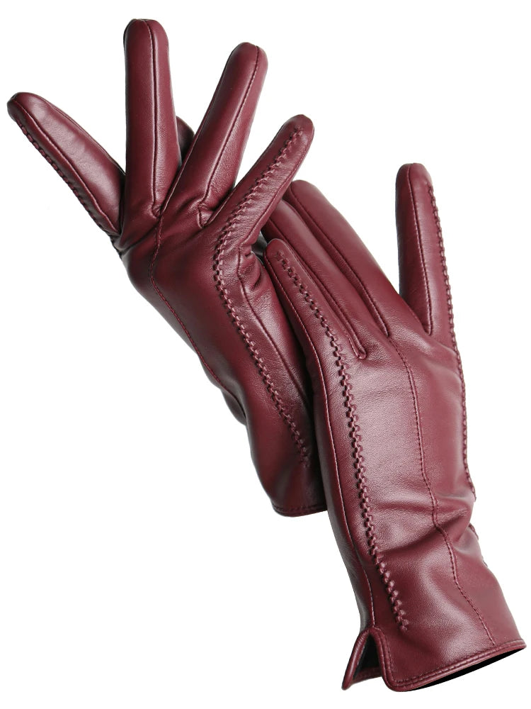 Gants Cuir Femme Hiver - Peau de Mouton Doublés Velours Tactiles