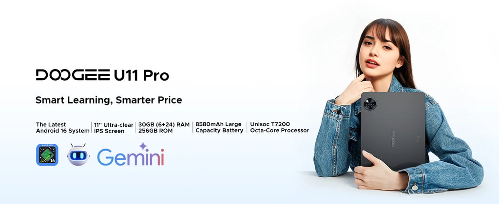 Tablette DOOGEE U11 Pro 11" Android 16 - 30GB RAM (6+24) + 256GB - Écran 90Hz - 8580mAh