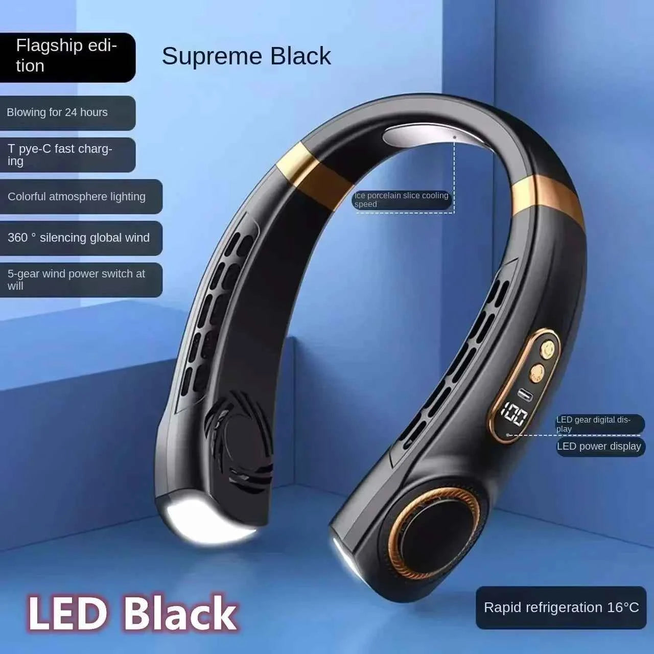 Ventilateur Tour de Cou USB 8000mAh – Sans Lames, Rechargeable, 100 Vitesses
