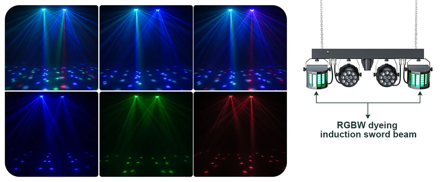 Kit Projecteurs Scène Fieryzeal 60W RGBW – 2 PAR LED + 2 Sabres, DMX512, Télécommande, Prise EU