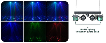 Kit Projecteurs Scène Fieryzeal 60W RGBW – 2 PAR LED + 2 Sabres, DMX512, Télécommande, Prise EU