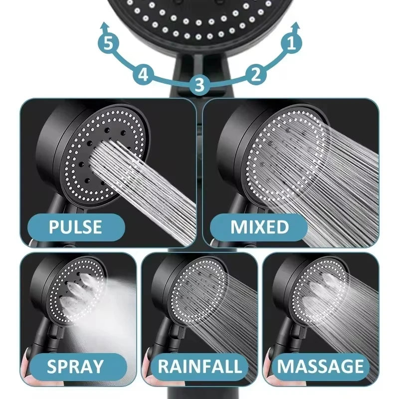 Pommeau de Douche Haute Pression 5 Modes – Économie d'eau, Réglable, Inox & ABS