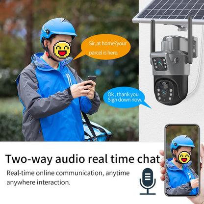 Caméra de Surveillance Solaire PTZ GECOFEER 4MP – 4G/WiFi, Double Objectif, Vision Nocturne, Audio, Extérieur