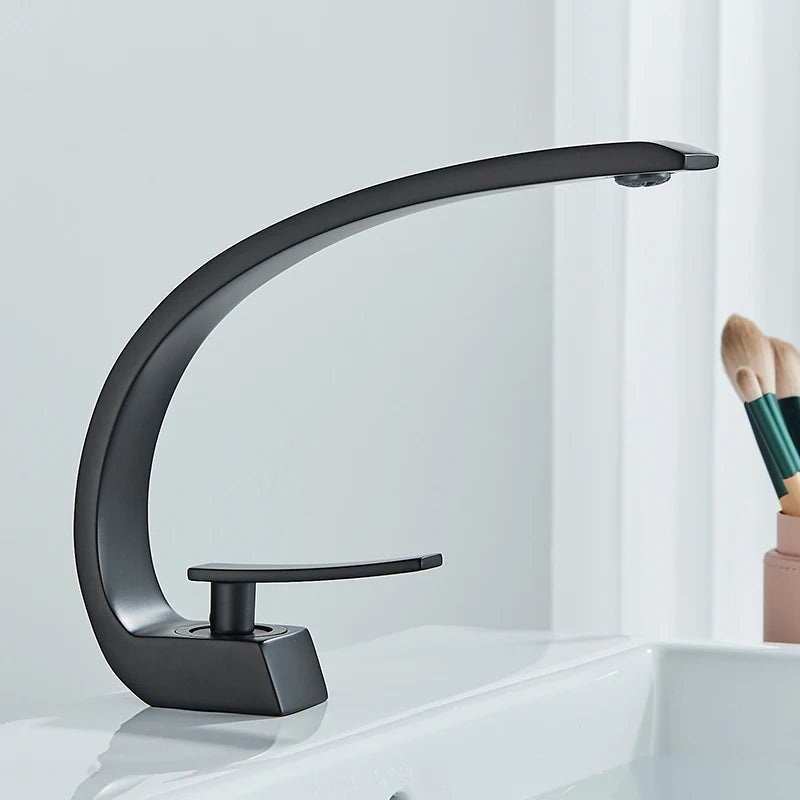 Robinet Lavabo Noir Mat Mitigeur Monotrou Design Moderne Chrome - Mitigeur Vasque Élégant