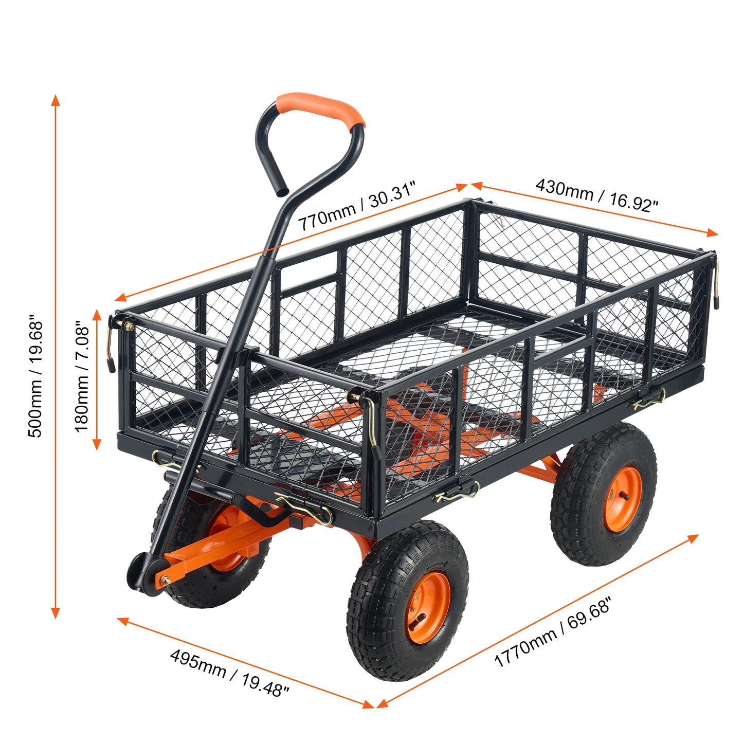 Chariot de Jardin Basculant SucceBuy – 180 kg ou 400 kg, Roues 25 cm, Panneaux Amovibles