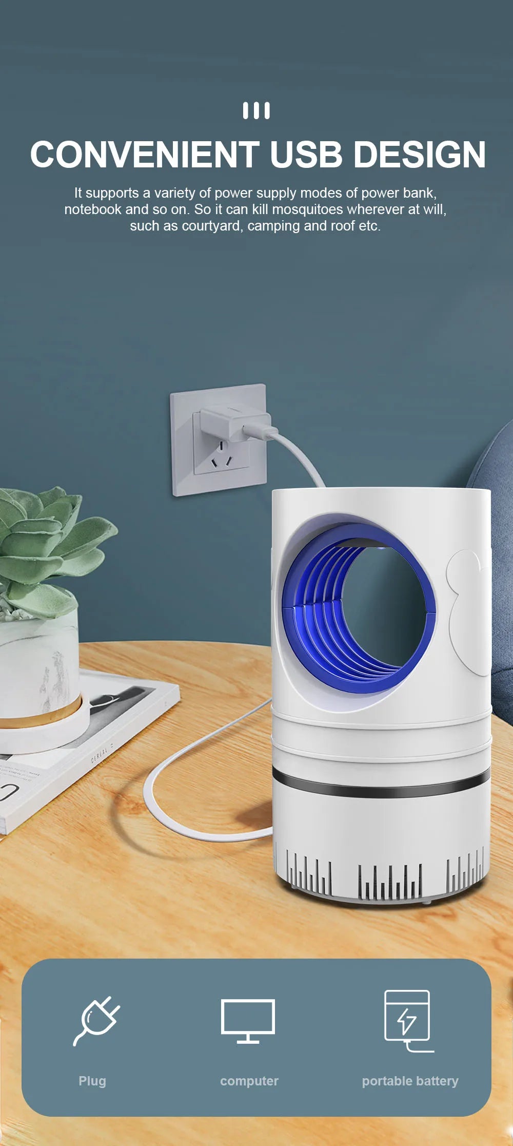 Piège à Moustiques USB LED – Lampe Anti-Insectes 360° à Aspiration