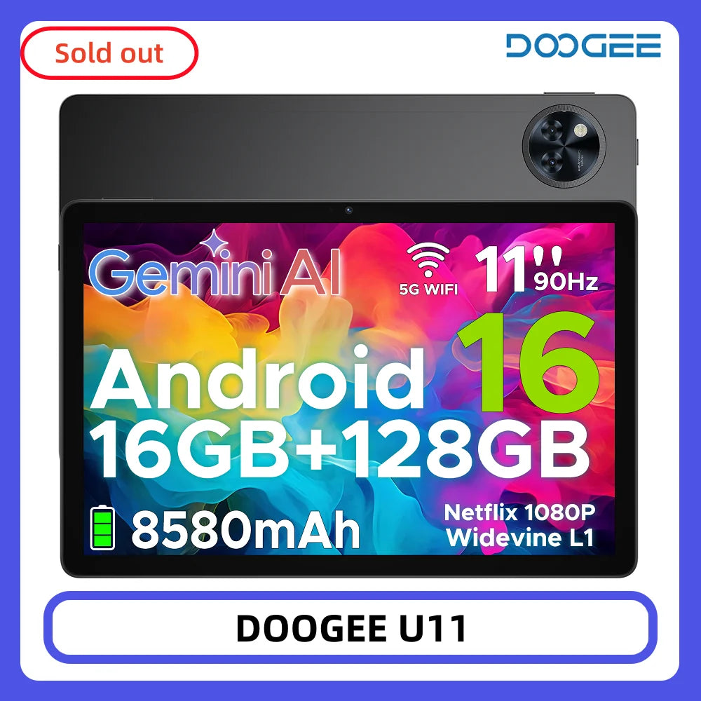 Tablette DOOGEE U11 11" Android 16 - 16GB+128GB - Écran 90Hz - Batterie 8580mAh