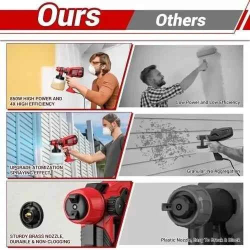 Pistolet à Peinture Électrique 850W HVLP 1400ml 4 Buses Cuivre Pulvérisateur Professionnel Maison