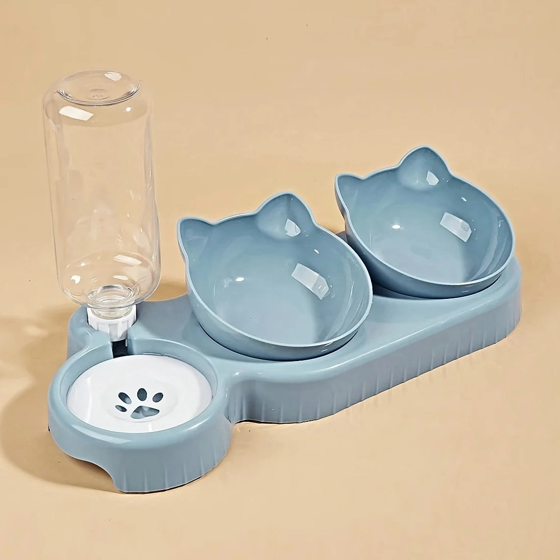 Gamelle Chat 3 en 1 avec Distributeur d'Eau — Design Oreilles, Inclinée, Protection Cervicale