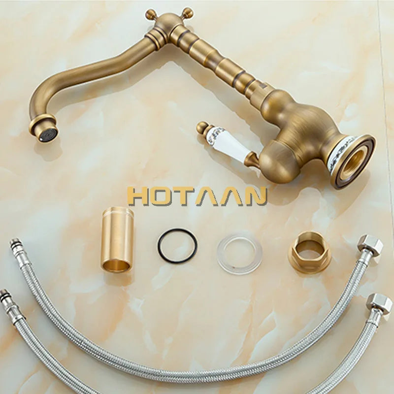 Robinet Lavabo Laiton Antique Rétro Mitigeur Monotrou Design Vintage - Mitigeur Vasque Élégant