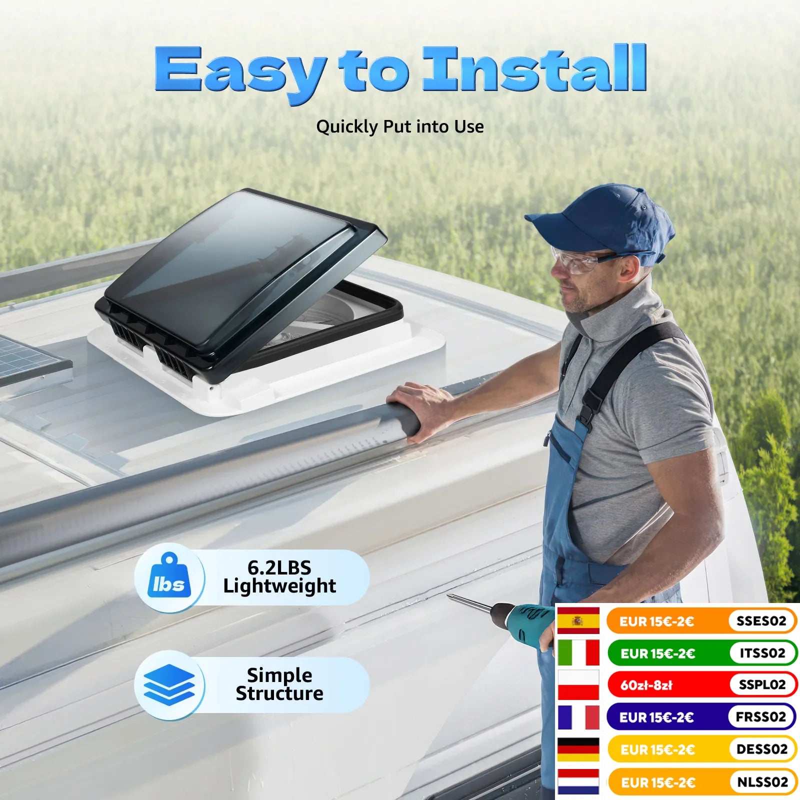 Ventilateur Toit Camping-Car 12V avec LED et Moustiquaire IP68