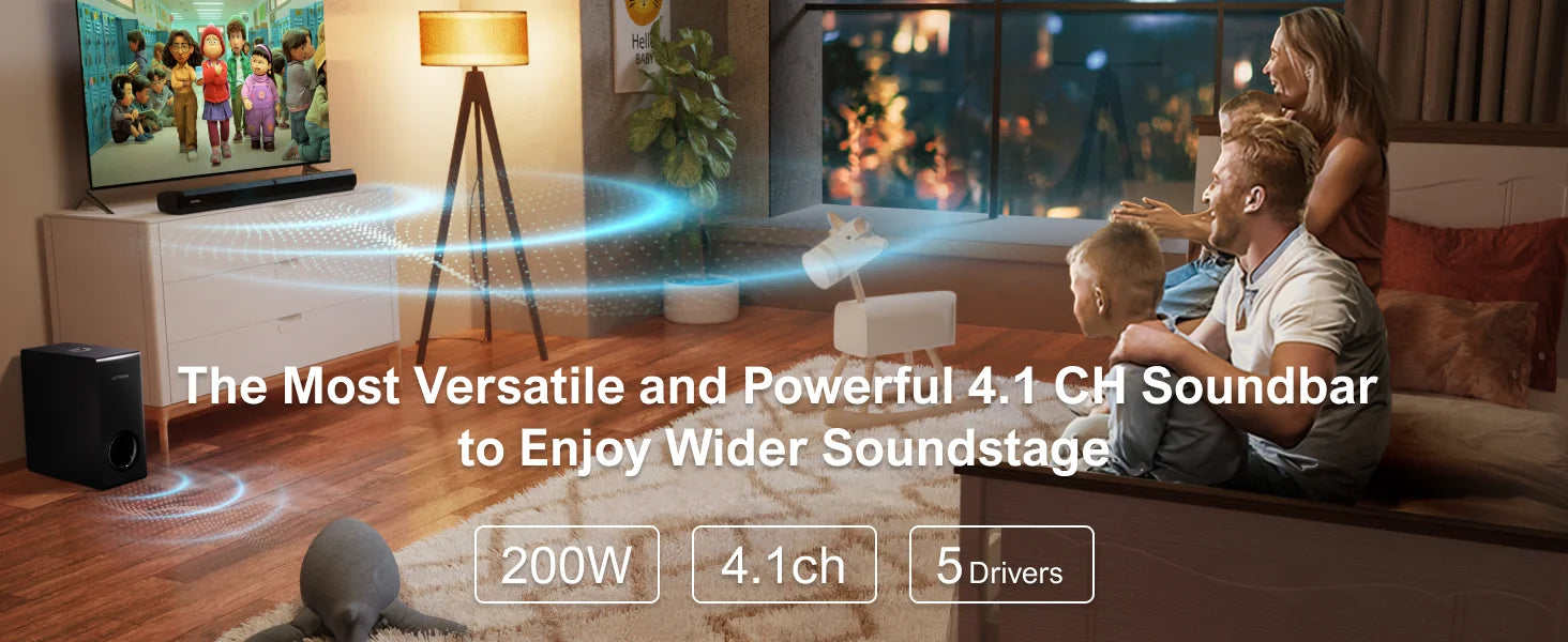 Barre de Son ULTIMEA 200W 4.1CH - Système Home Cinéma Bluetooth avec Subwoofer