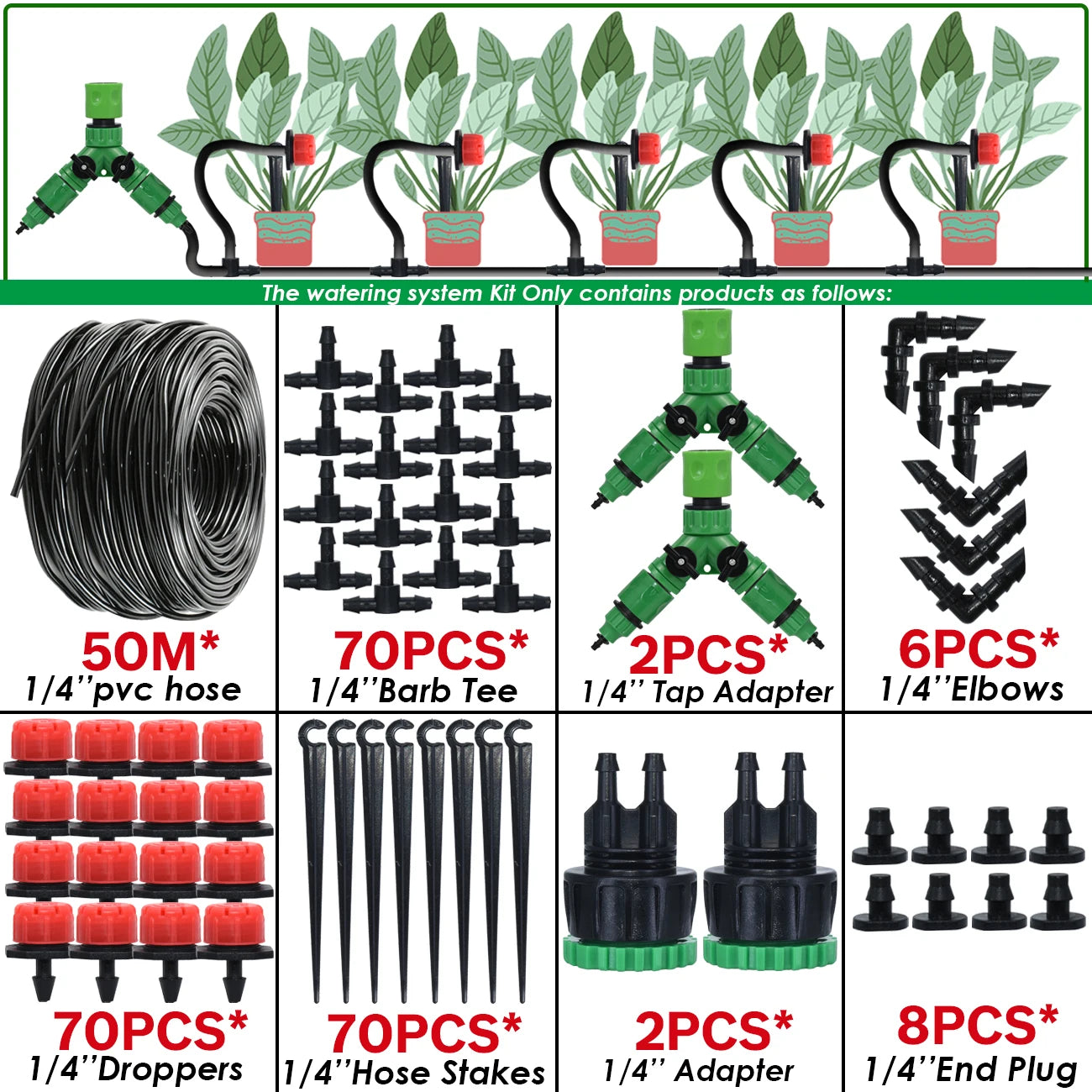 Kit Irrigation Goutte-à-Goutte KESLA – Tuyau 4/7mm, Programmateur & Capteur Pluie (5M à 50M)