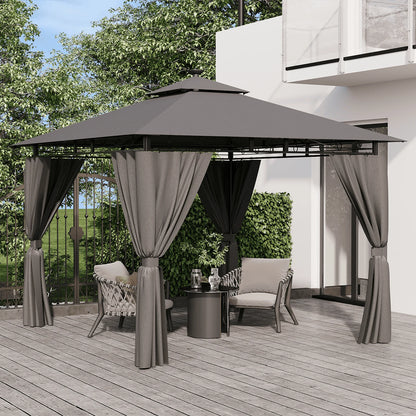 Pergola de Jardin 3x3m Double Toit – Aluminium, Rideaux Zippés & LED Solaire Optionnel | Devoko