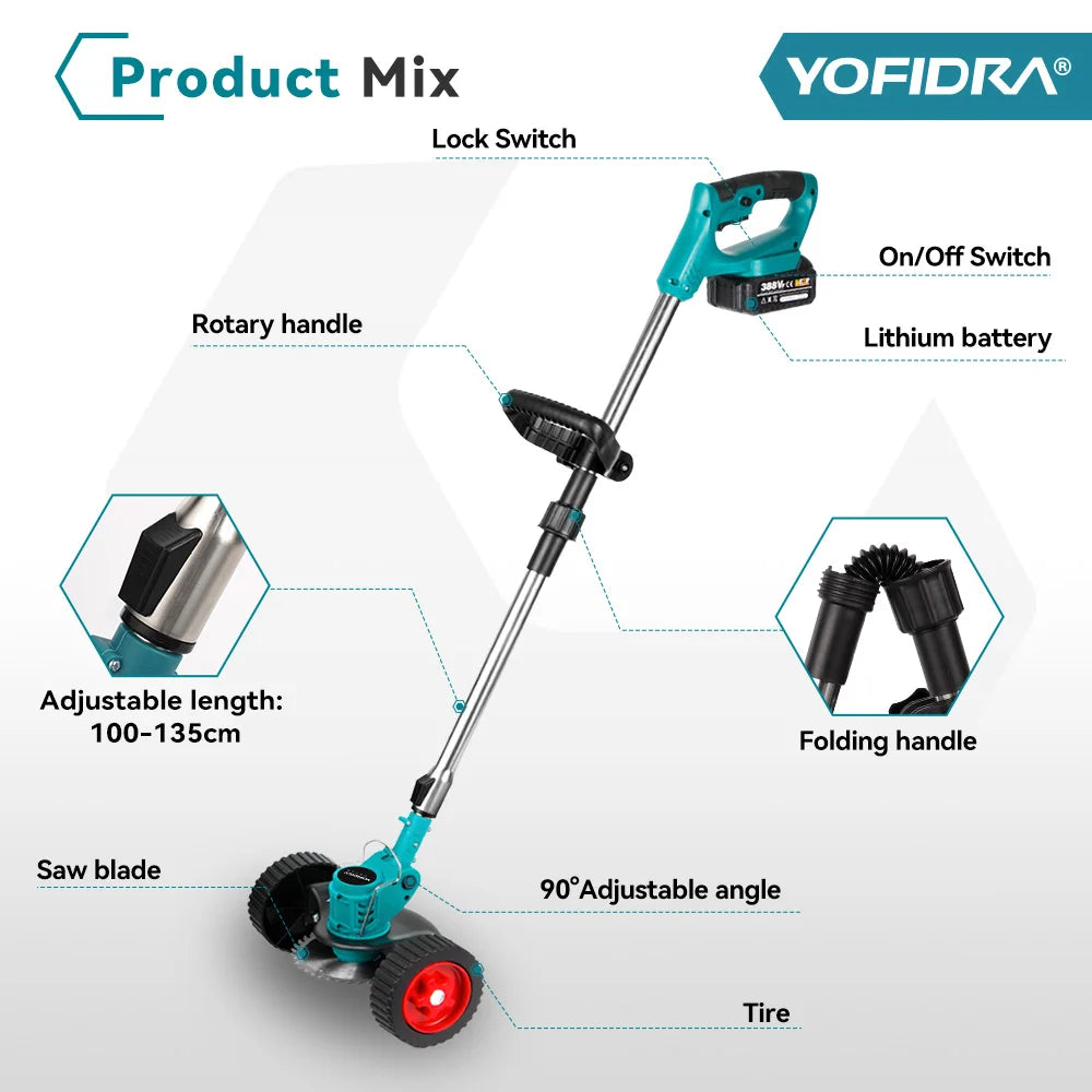 Débroussailleuse électrique sans fil Yofidra – 1500W, 12000 RPM, Télescopique 100-135 cm | Batterie 18V