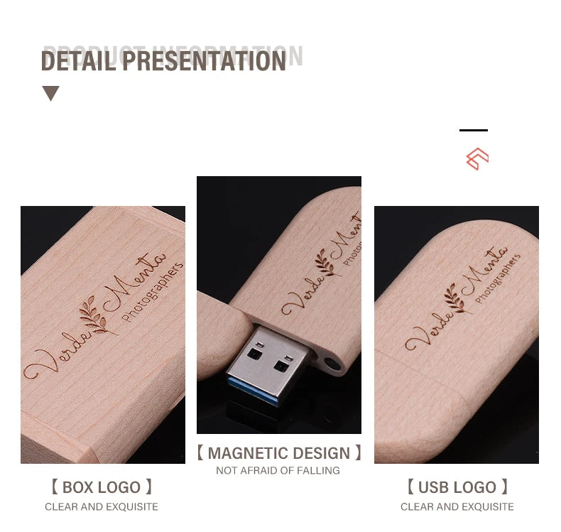 Clé USB 2.0 Bois Personnalisable 4GB 16GB 32GB 64GB avec Boîte Cadeau Mariage Photo
