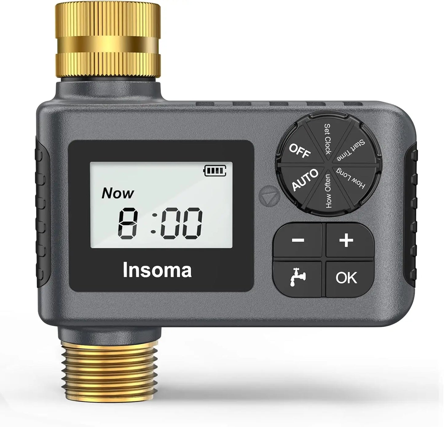 Programmateur d’Arrosage Automatique INSOMA – Minuterie Intelligente IPX5, Raccord Laiton, Écran LCD