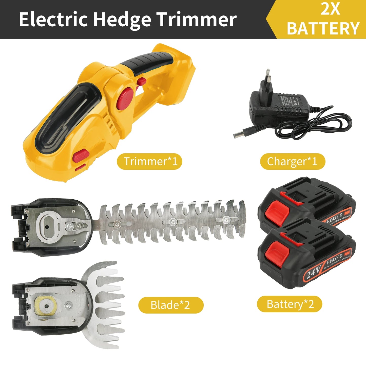 Taille-Haies & Cisaille à Gazon Électrique Sans Fil 2-en-1 – 20 000 tr/min, Rechargeable, 750g