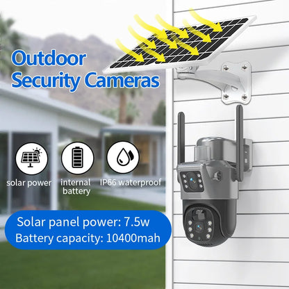 Caméra de Surveillance Solaire PTZ GECOFEER 4MP – 4G/WiFi, Double Objectif, Vision Nocturne, Audio, Extérieur