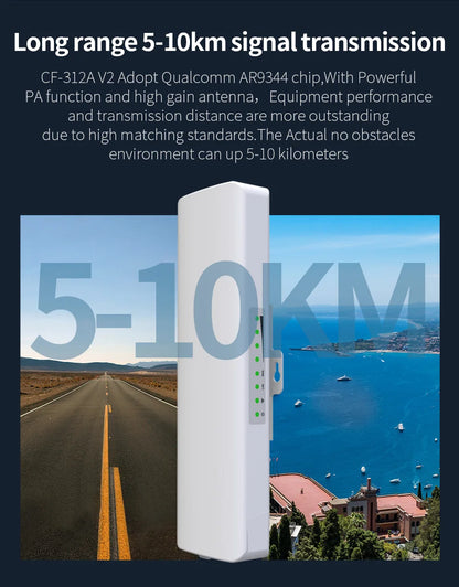Pont WiFi CPE Extérieur Longue Portée 5-10 km – 5 GHz 300 Mbps | COMFAST CF-E312A