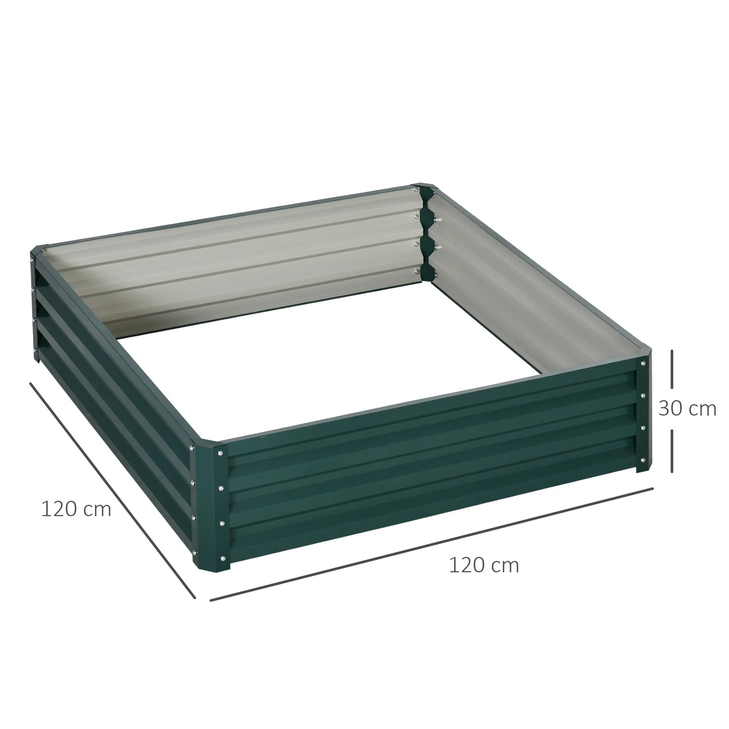 Carré Potager Outsunny 120x120x30 cm – Acier Galvanisé Vert Foncé, Jardinière Surelévée