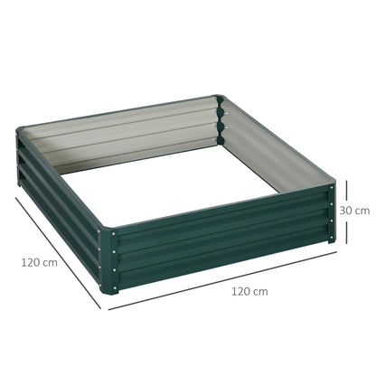 Carré Potager Outsunny 120x120x30 cm – Acier Galvanisé Vert Foncé, Jardinière Surelévée