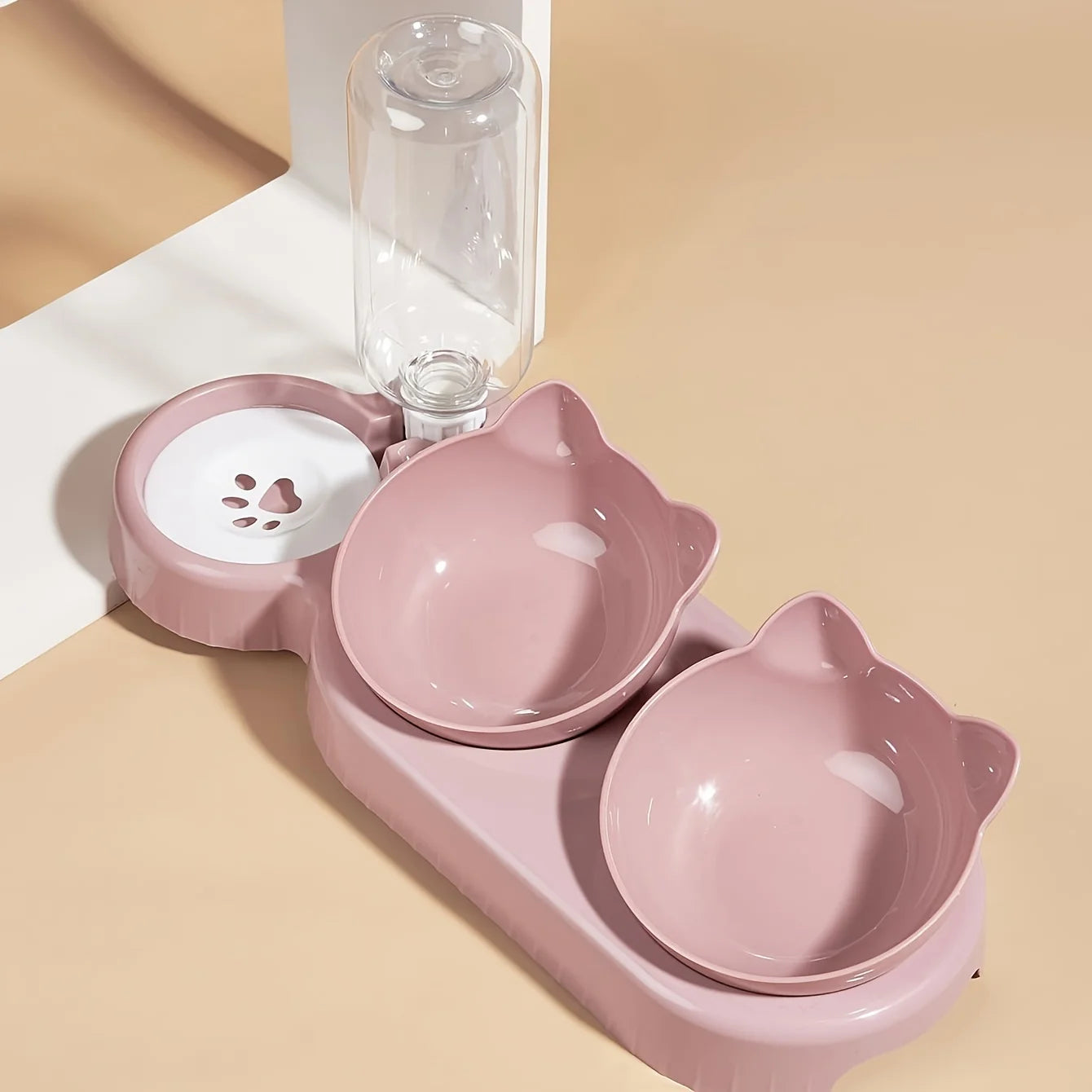 Gamelle Chat 3 en 1 avec Distributeur d'Eau — Design Oreilles, Inclinée, Protection Cervicale