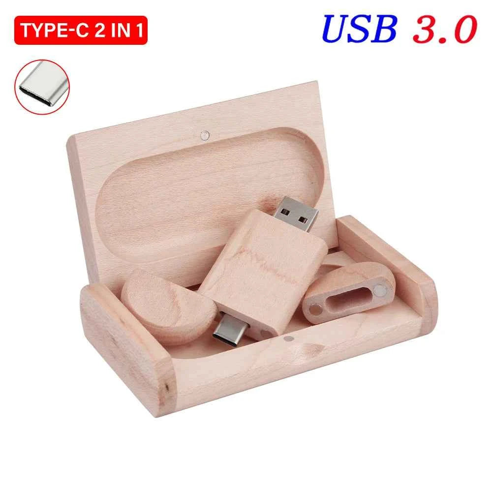 Clé USB 3.0 Type-C Bois Personnalisable JASTER - 4GB à 128GB avec Gravure Logo Gratuite