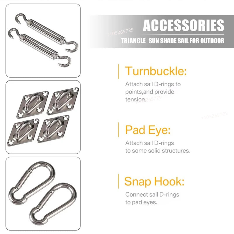 Kit d'accessoires voile d'ombrage 24 pcs – Inox 304 | Mousquetons, tendeurs, œillets