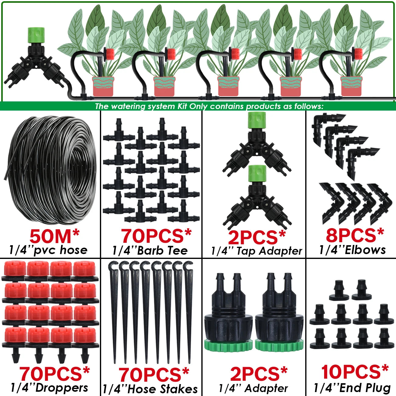 Kit Irrigation Goutte-à-Goutte KESLA – Tuyau 4/7mm, Programmateur & Capteur Pluie (5M à 50M)