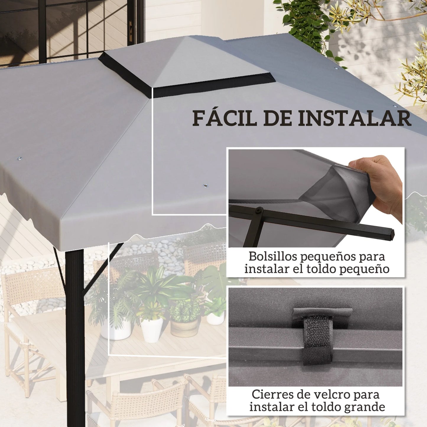 Toit de Remplacement Pergola 3x3m Double Toit – Polyester Anti-UV | Outsunny