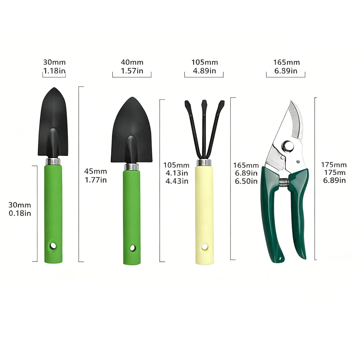 Kit d'Outils de Jardinage 4 Pièces – Pelles, Râteau, Cisaille + Sac de Rangement