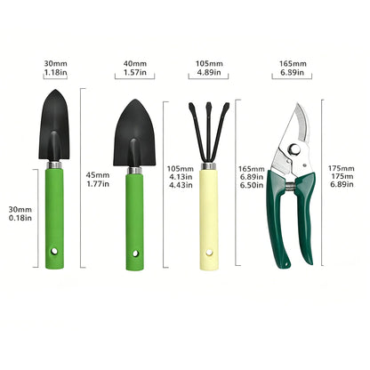 Kit d'Outils de Jardinage 4 Pièces – Pelles, Râteau, Cisaille + Sac de Rangement