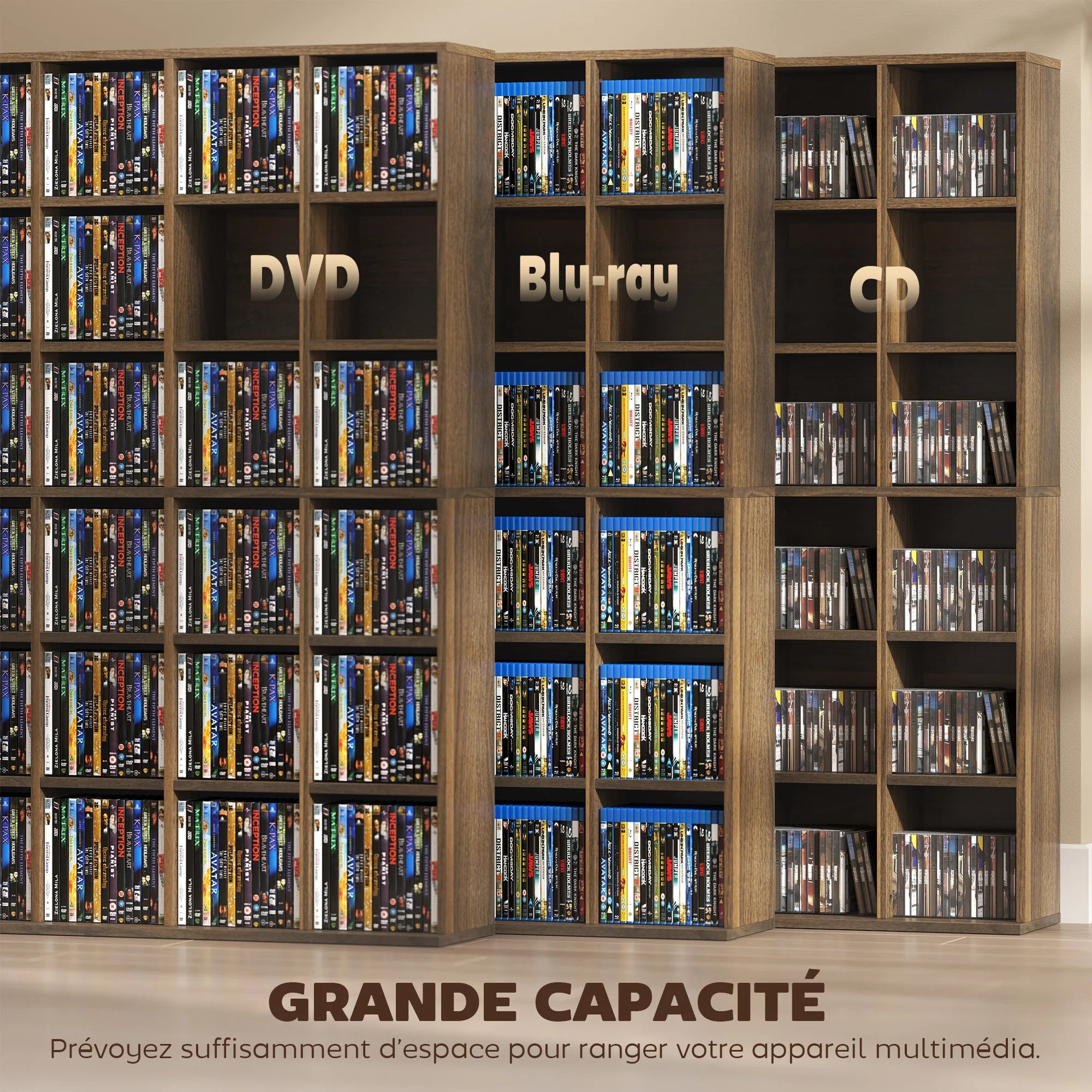 Meuble Rangement CD DVD HOMCOM 24 Compartiments 456 CD - Bibliothèque Multimédia