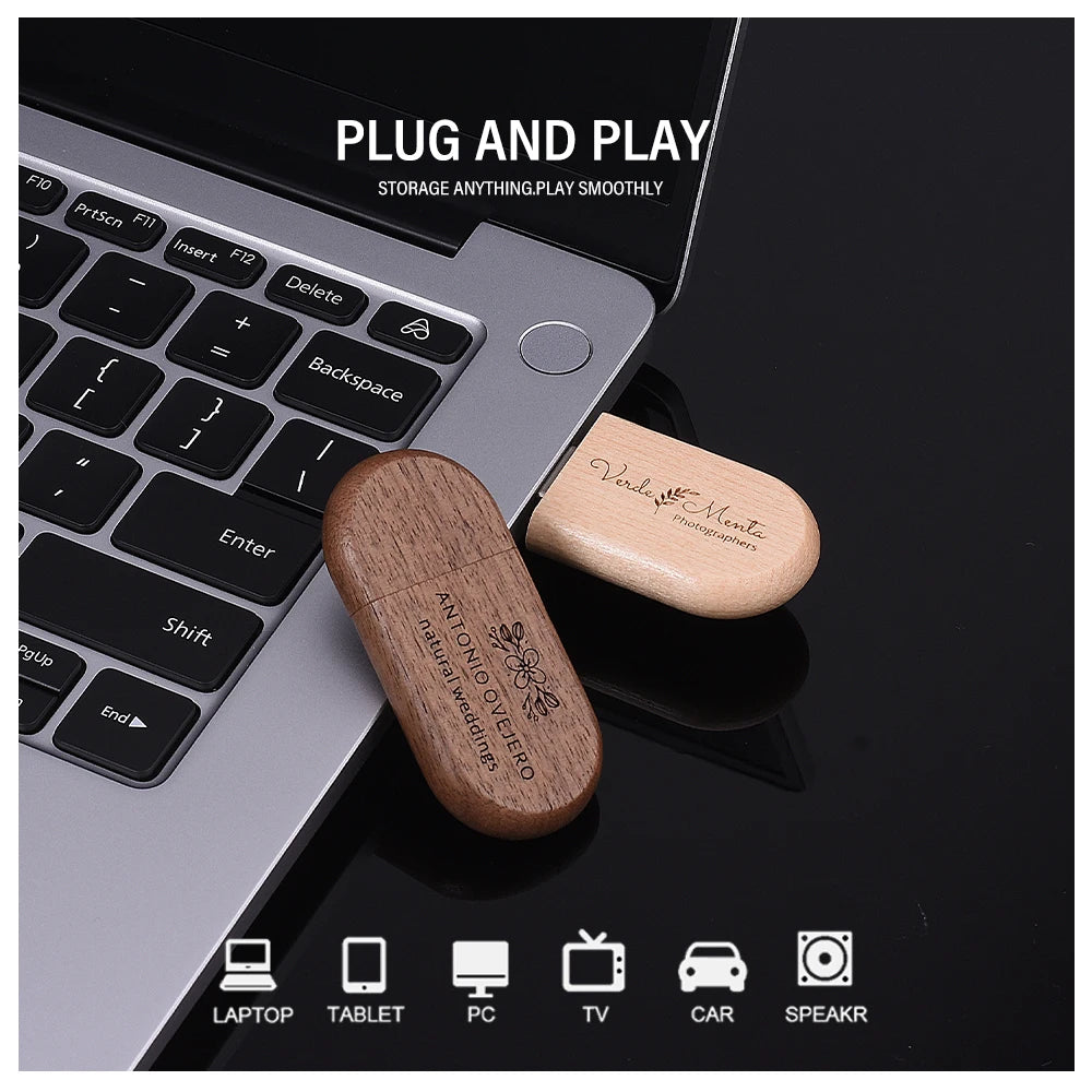 Clé USB 2.0 Bois Personnalisable 4GB 16GB 32GB 64GB avec Boîte Cadeau Mariage Photo