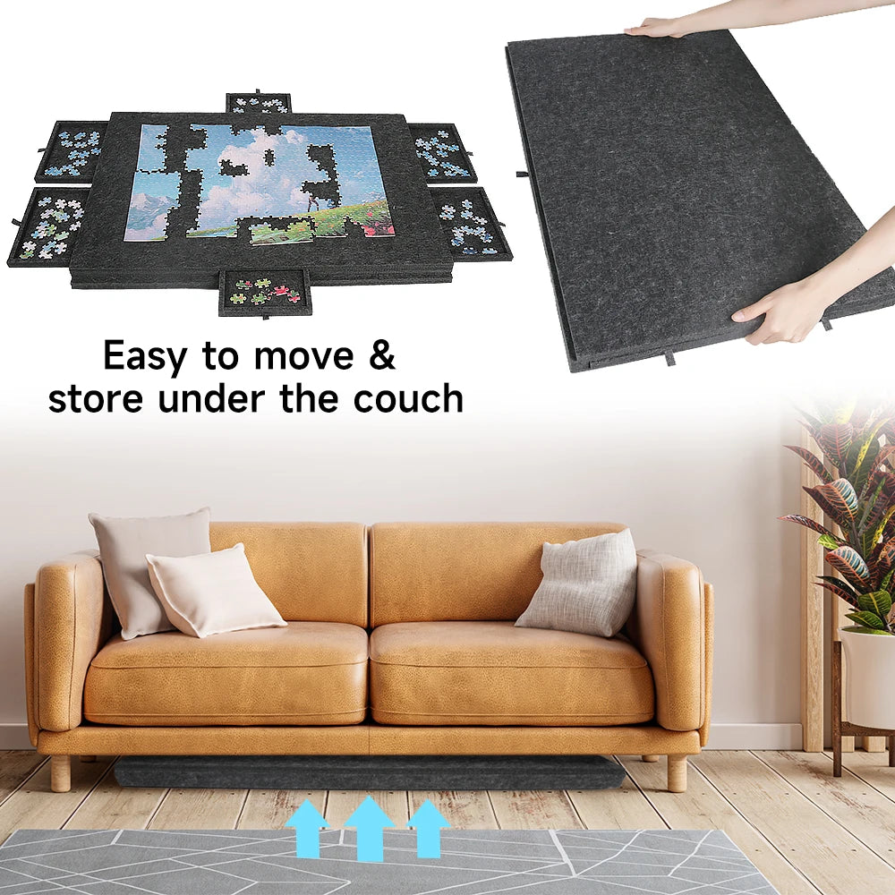 Plateau Puzzle Pliable 77×54 cm – Support Incliné, 6 Tiroirs de Tri & Housse de Protection