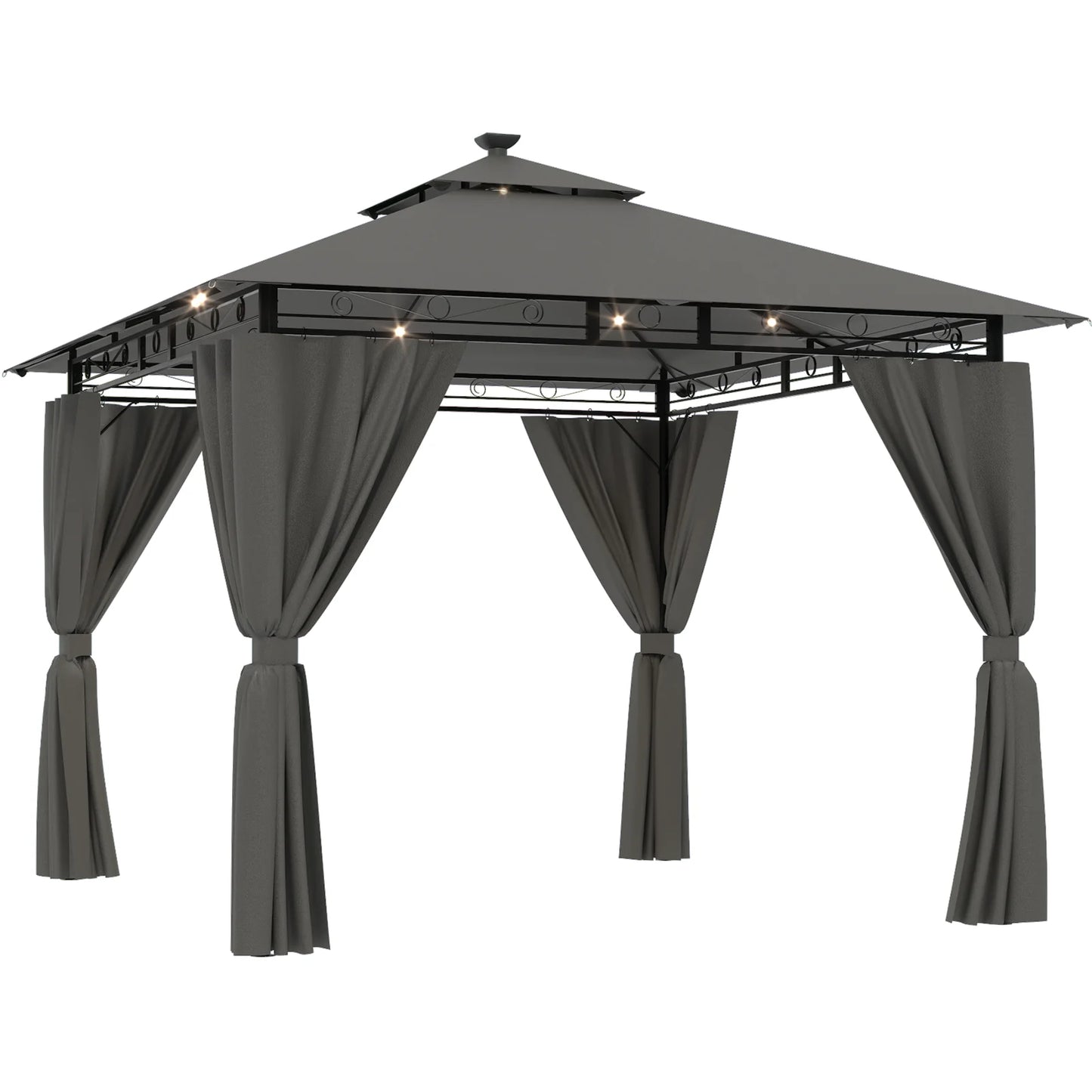 Pergola de Jardin 3x3m Double Toit – Aluminium, Rideaux Zippés & LED Solaire Optionnel | Devoko