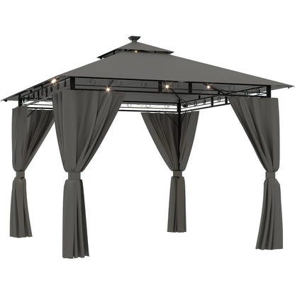 Pergola de Jardin 3x3m Double Toit – Aluminium, Rideaux Zippés & LED Solaire Optionnel | Devoko