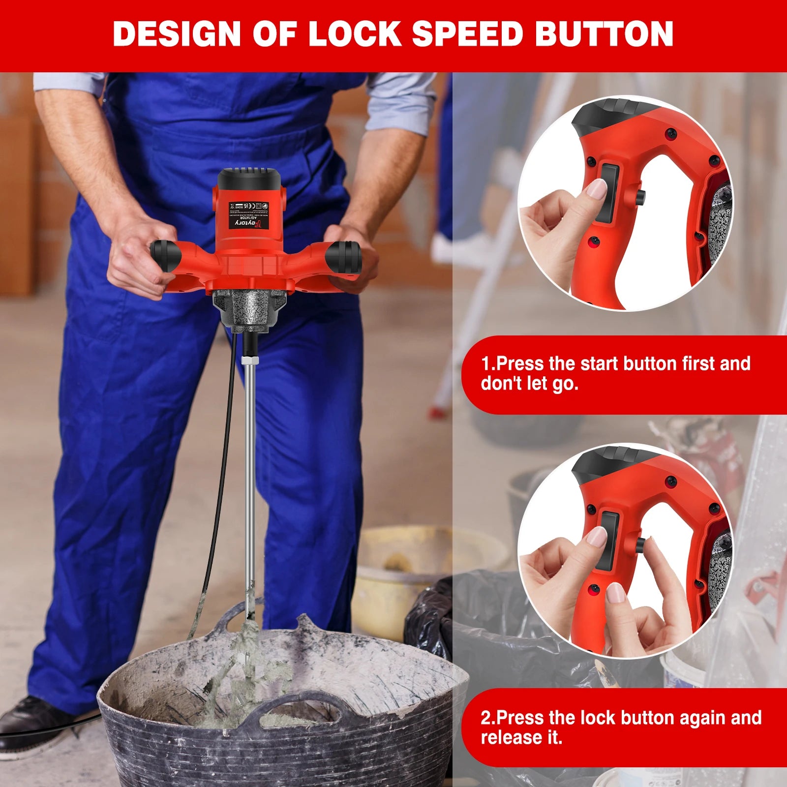 Malaxeur Électrique Béton 2600W DayPlus - 6 Vitesses M14 Professionnel