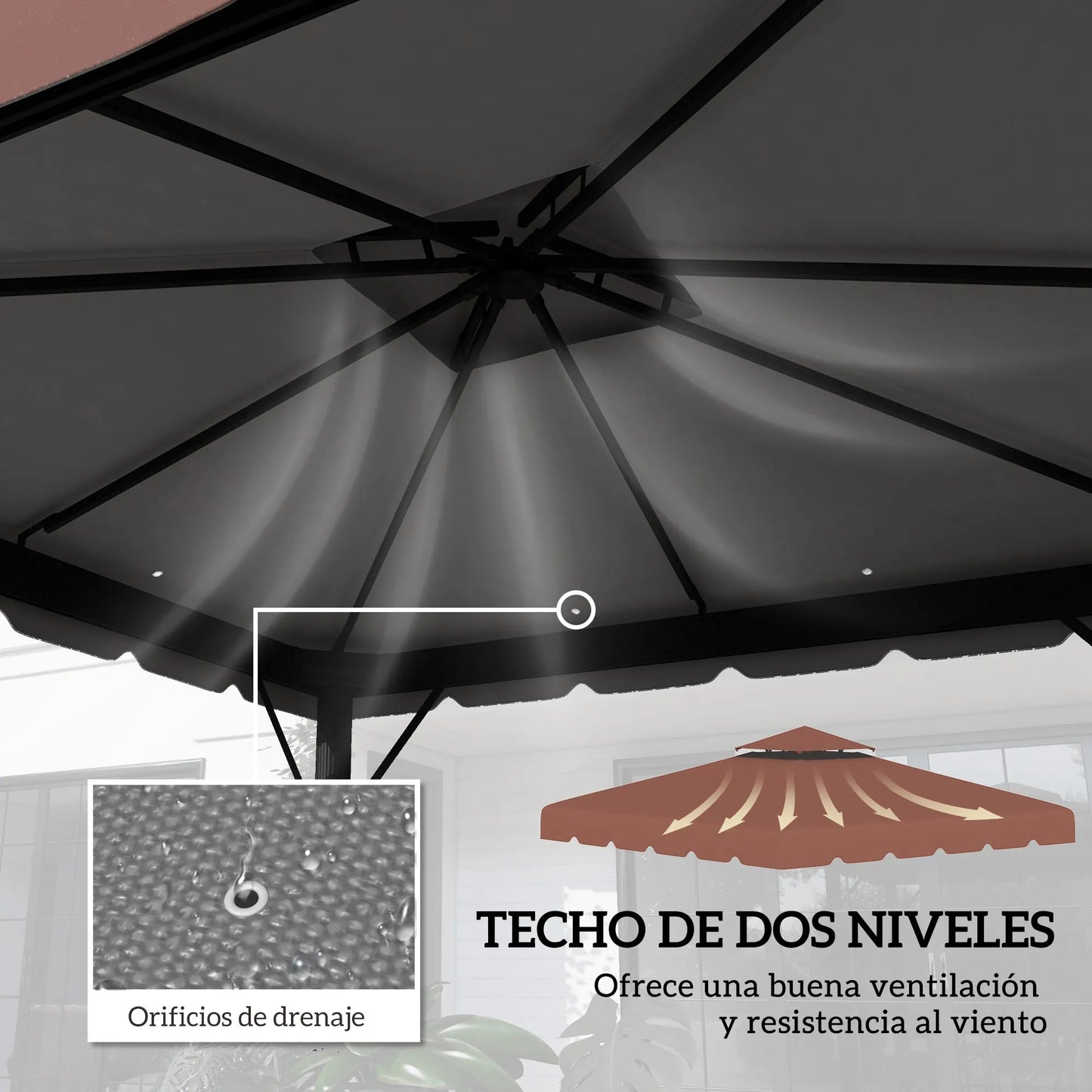 Toit de Remplacement Pergola 3x3m Double Toit – Polyester Anti-UV | Outsunny