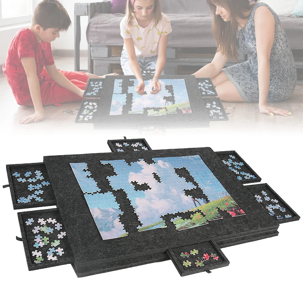Plateau Puzzle Pliable 77×54 cm – Support Incliné, 6 Tiroirs de Tri & Housse de Protection