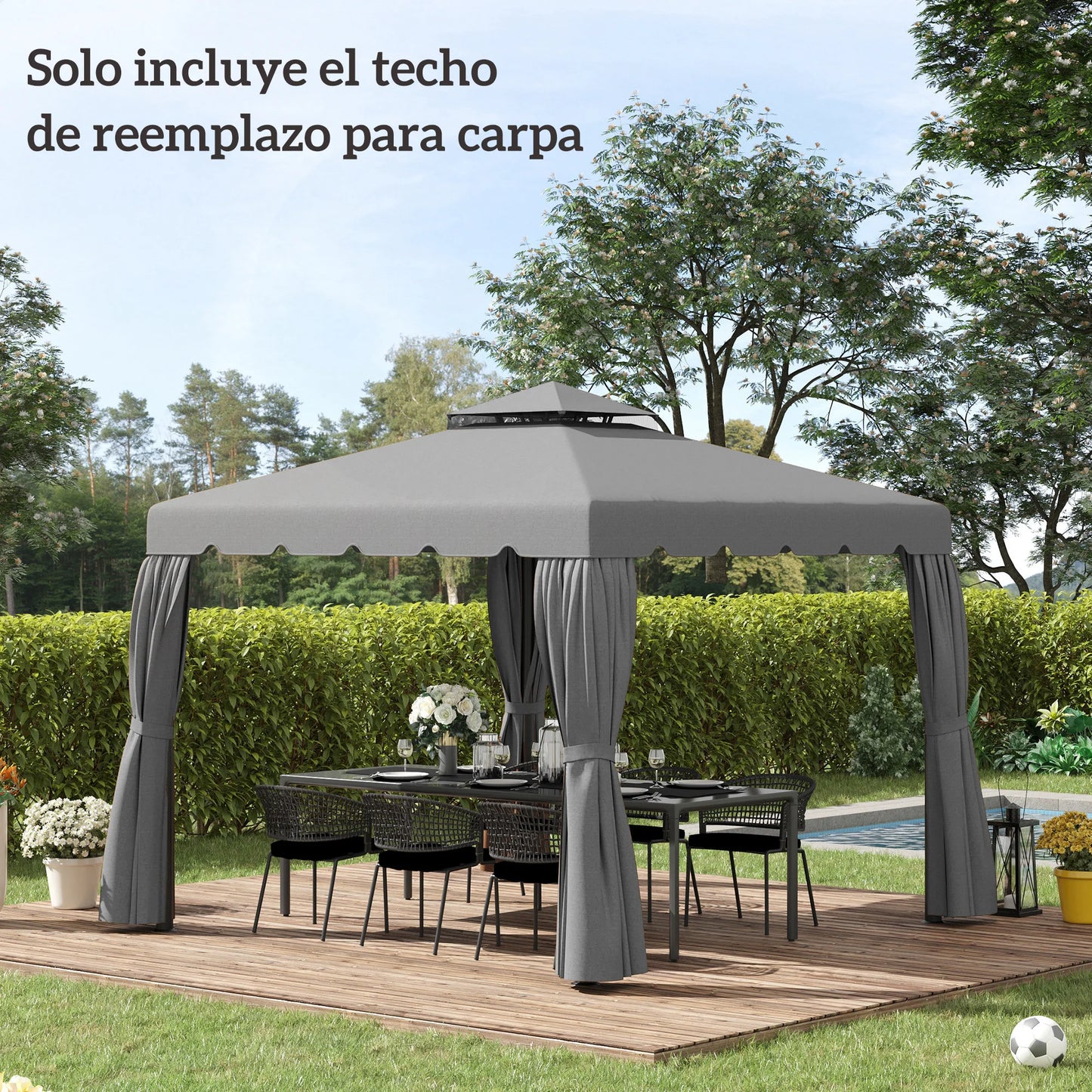 Toit de Remplacement Pergola 3x3m Double Toit – Polyester Anti-UV | Outsunny