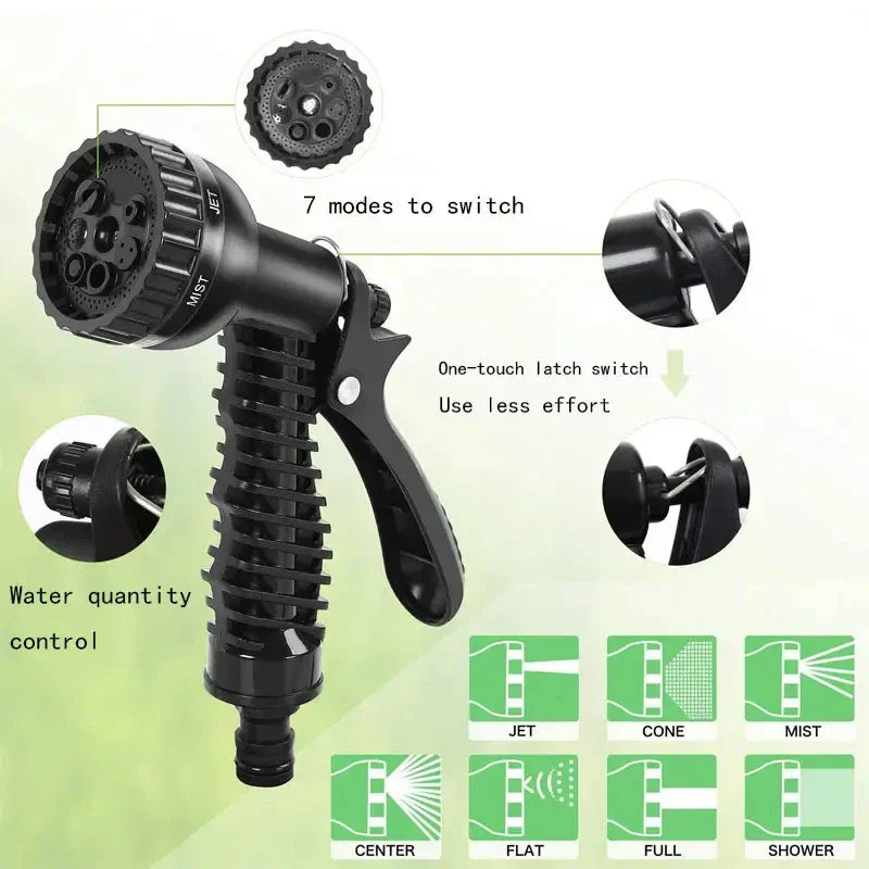 Tuyau d'Arrosage Extensible avec Pistolet Haute Pression 7 Modes