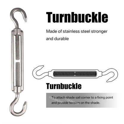 Kit d'accessoires voile d'ombrage 24 pcs – Inox 304 | Mousquetons, tendeurs, œillets