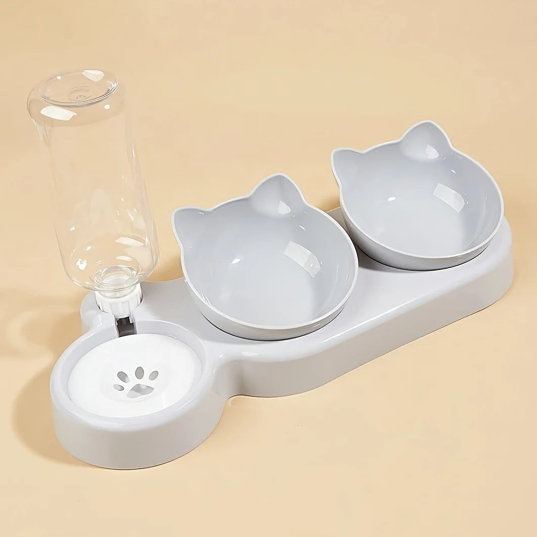 Gamelle Chat 3 en 1 avec Distributeur d'Eau — Design Oreilles, Inclinée, Protection Cervicale