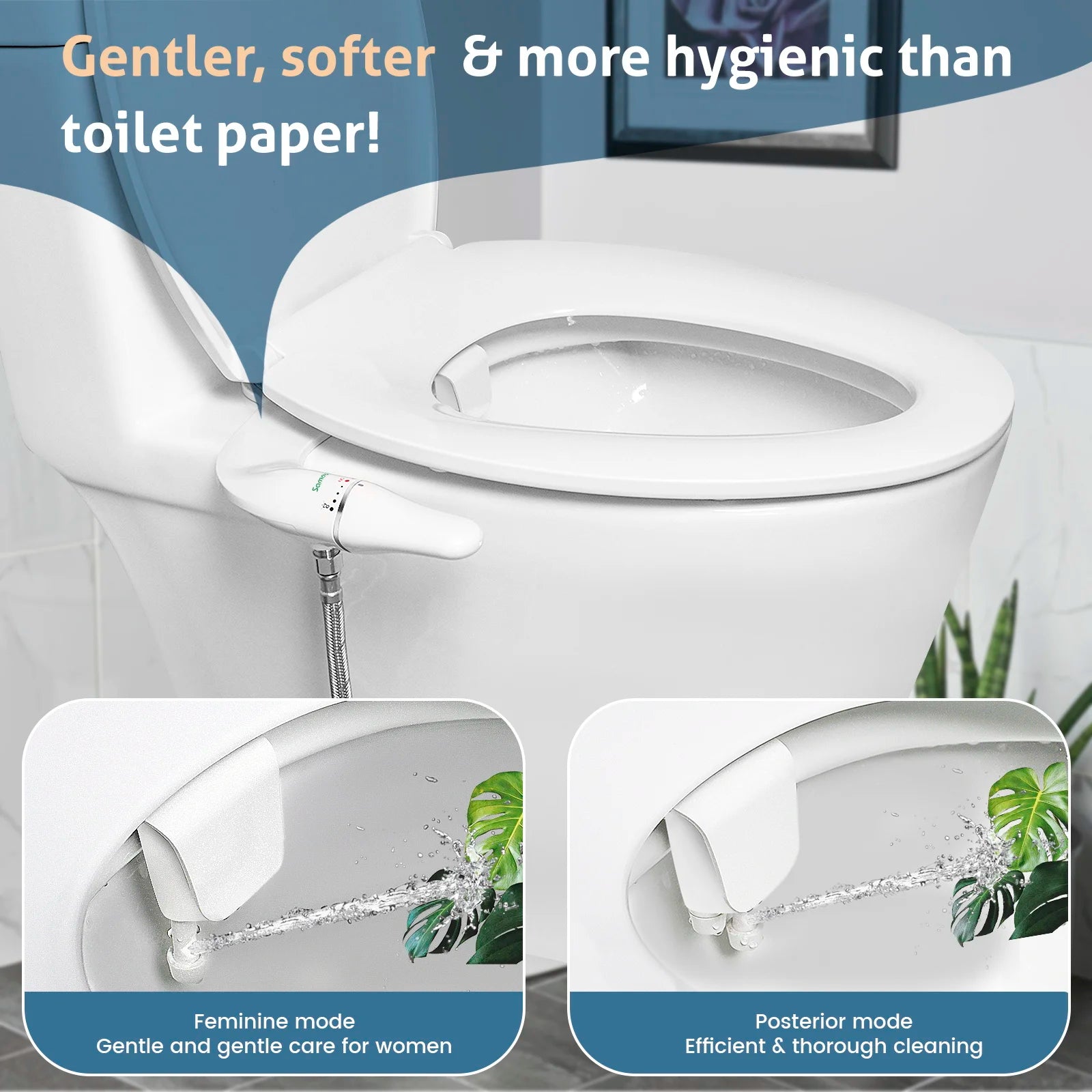 Douchette WC SAMODRA Ultra Slim - Double Buse Pression Réglable - Sans Électricité